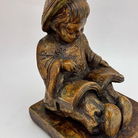 Vintage Oriental Asian Boy & Girl Reading Bookends Chalkware 1960's Brown - Picture 4 of 10